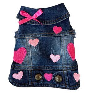 The "Be Mine" Valentines Day Dog Denim Snap Vest Pet Clothing Bow Sizes XS-XXL